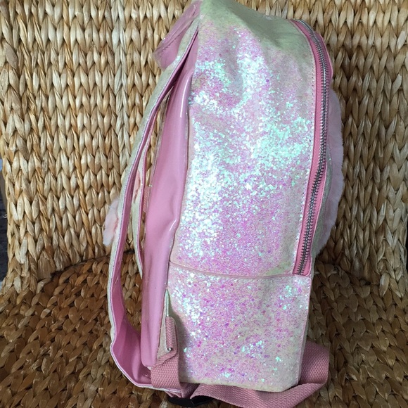 💕YRU Pink Fuzzy Heart Glitter Backpack - Picture 2 of 8